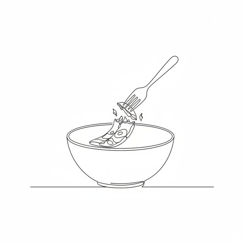 Illustration: Räucherlachs wird mit einer Gabel in einer Schüssel zerteilt