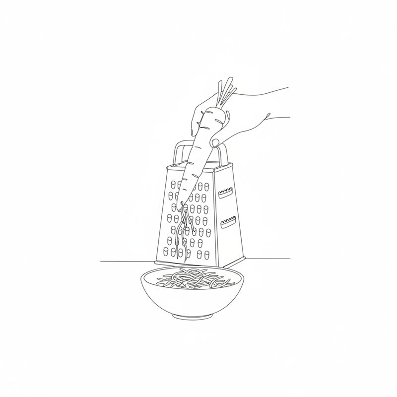 Illustration: eine Karotte wird auf einer Reibe in eine Schüssel gerieben