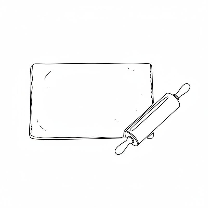 Illustration: eine Rolle Blätterteig auf der Arbeitsfläche ausgerollt, daneben das Nudelholz