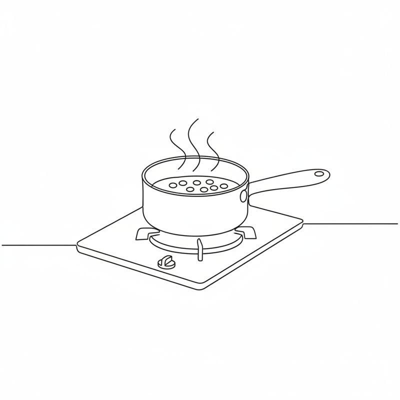 Illustration: grüne Linsen köcheln in einem Topf mit Wasser