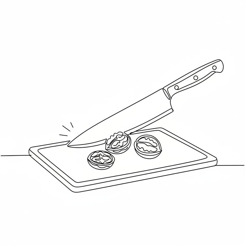 Illustration: Walnusskerne werden mit einem Messer grob gehackt