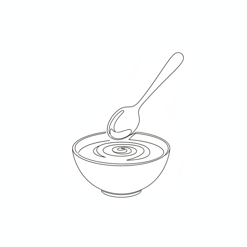 Illustration: die Sauce wird in einer Schale mit einem Löffel verrührt