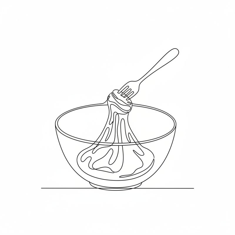 Illustration: eine Gabel rührt einen weichen, klebrigen Ciabatta-Teig in einer Schüssel