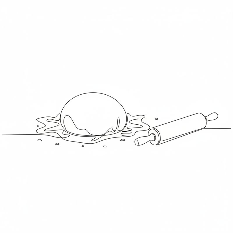 Illustration: eine Kugel Pastateig ruht auf einer bemehlten Arbeitsplatte neben einem Nudelholz