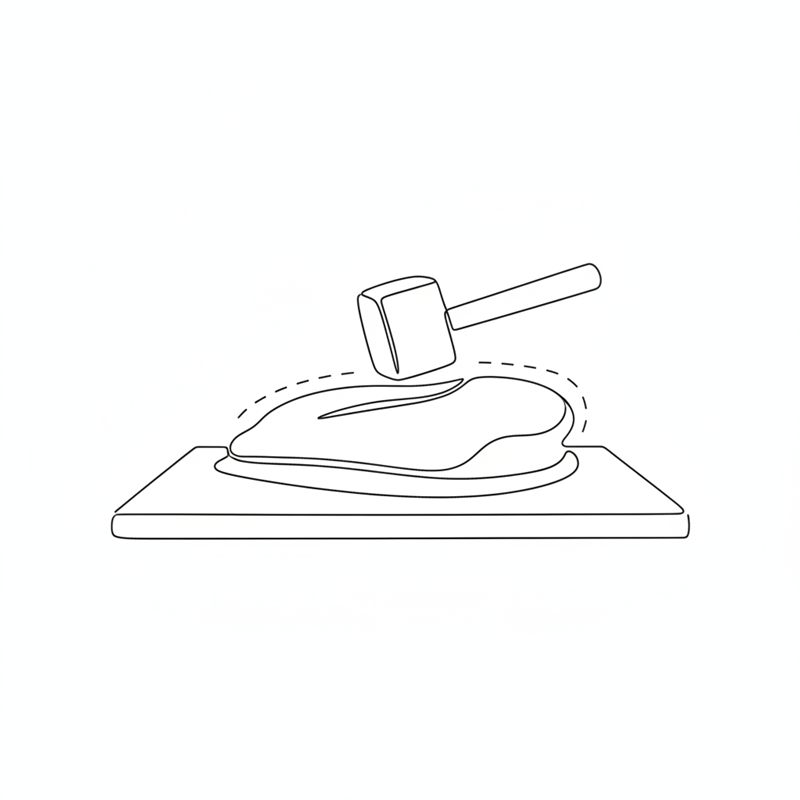 Illustration: ein Hähnchenbrustfilet wird mit einem Fleischklopfer auf einem Brett flach geklopft