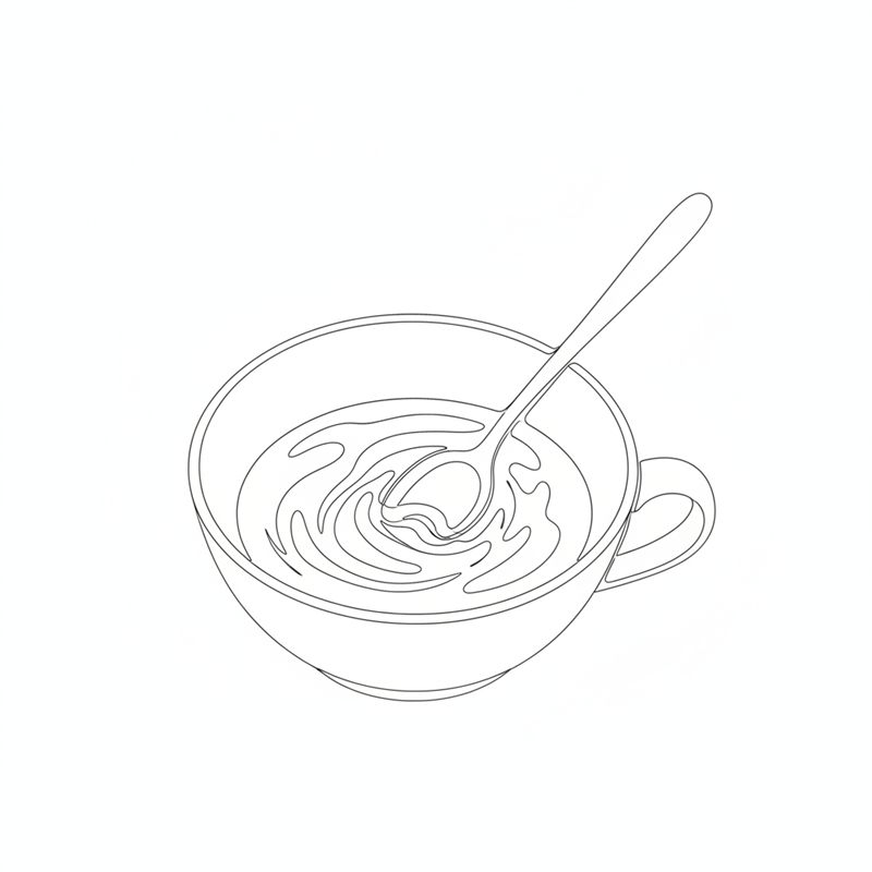 Illustration: ein Löffel rührt die Dumplingfüllung in einer Schüssel an