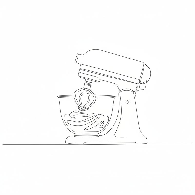 Illustration: eine Küchenmaschine mit einer Schüssel voller Teig für Hotdog-Brötchen