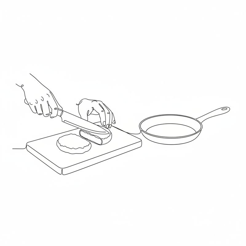 Illustration: Frikadellen werden mit einem Messer längs halbiert