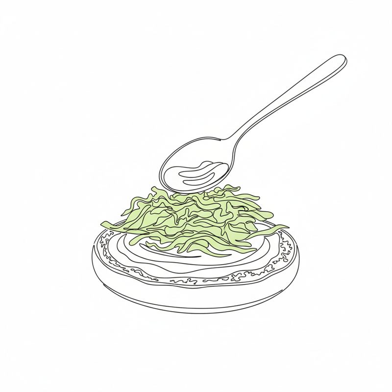 Illustration: Sauce wird auf das Brötchen gestrichen und Krautsalat daraufgegeben
