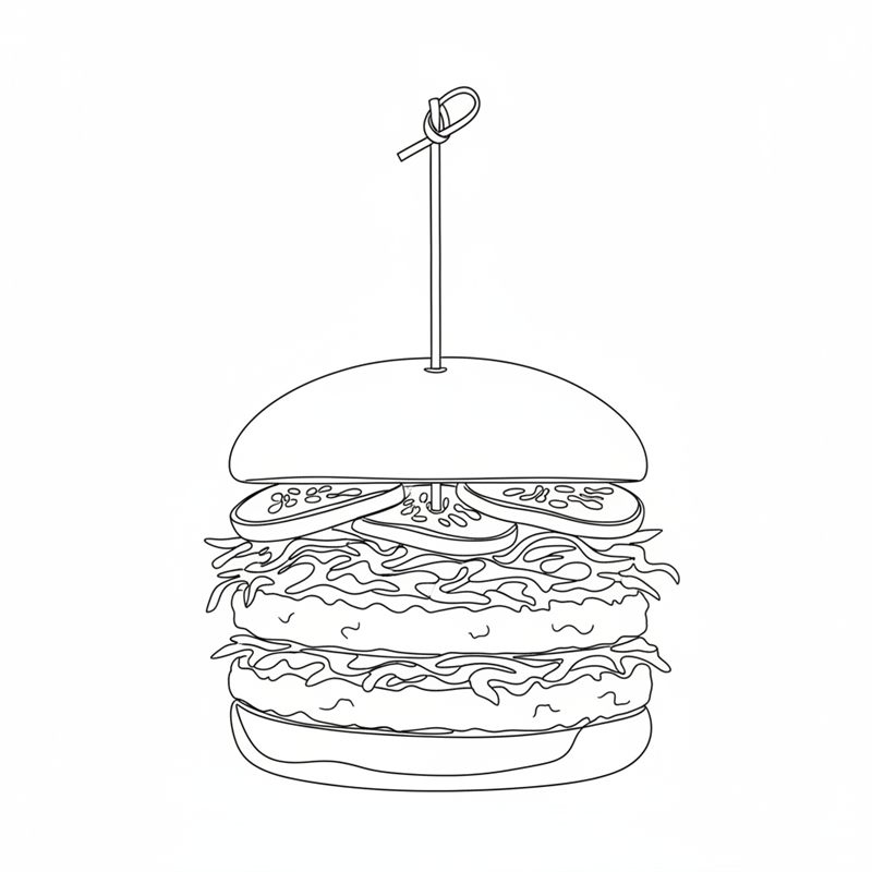 Illustration: fertiges Frikadellenbrötchen mit einem Holzspieß zusammengehalten