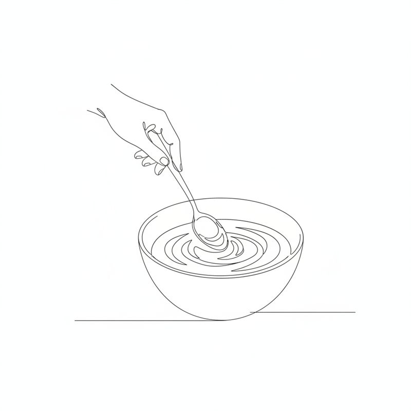 Illustration: eine Hand rührt mit einem Löffel in einer Schüssel, bis der Dip cremig ist