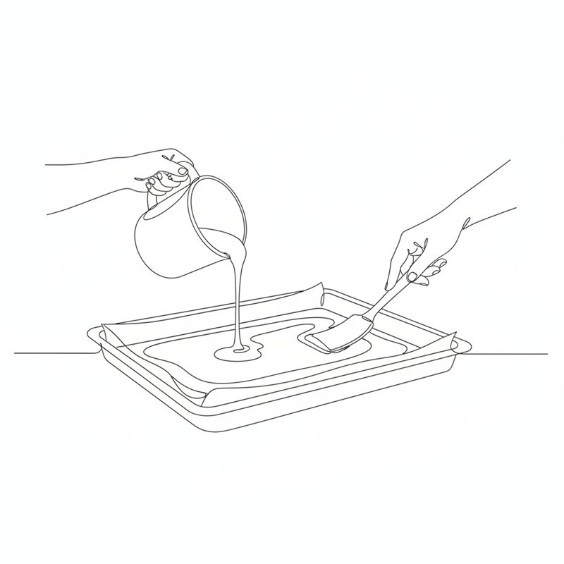 Illustration: die Masse wird gleichmäßig auf ein Backblech mit Backpapier gestrichen