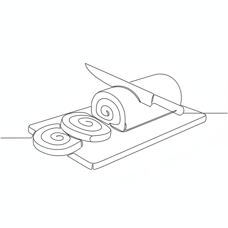 Illustration: der gefüllte Boden wird aufgerollt und in Scheiben geschnitten