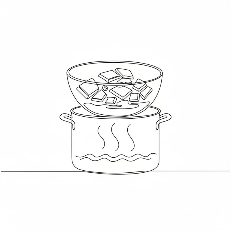 Illustration: eine Schüssel mit Schokoladenstücken schmilzt über einem Topf mit siedendem Wasser