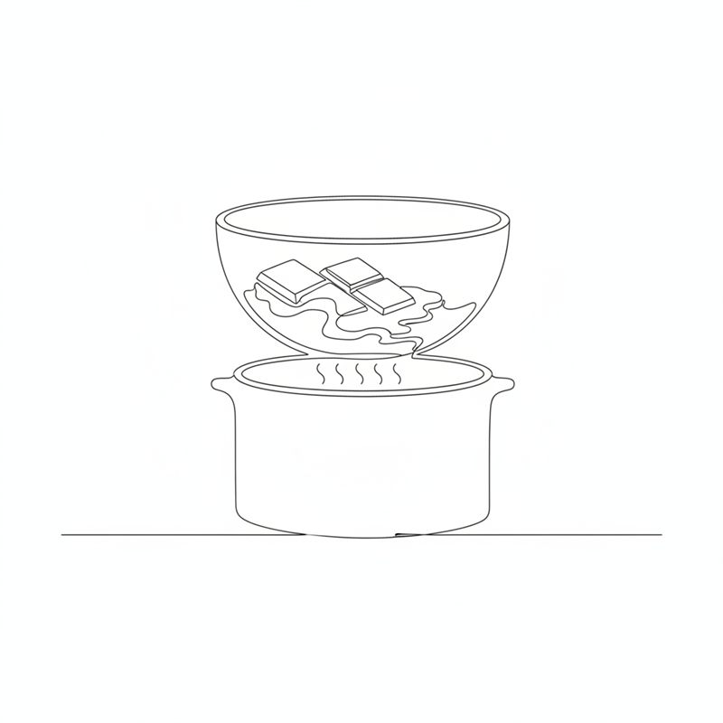 Illustration: eine Schüssel mit gehackter Schokolade schmilzt über einem Topf mit siedendem Wasser