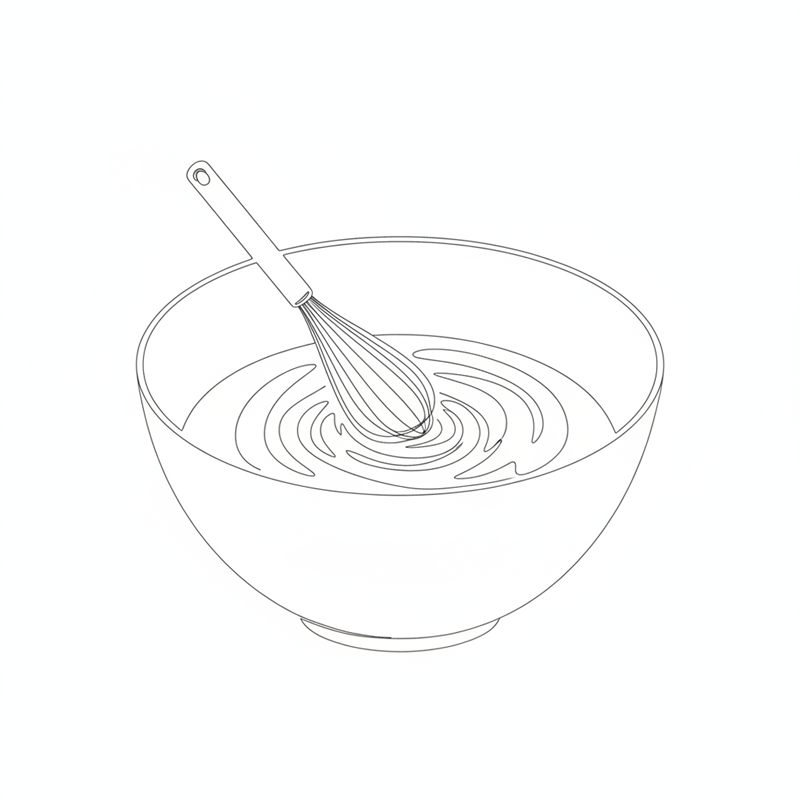 Illustration: ein Schneebesen verrührt Mayonnaise und Crème fraîche in einer großen Schüssel zu einem glatten Dressing