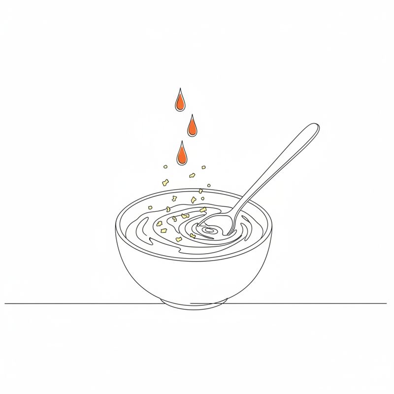 Illustration: Mayonnaise wird in einer kleinen Schüssel mit Sriracha und abgeriebener Zitronenschale zu einer Chili-Mayo verrührt