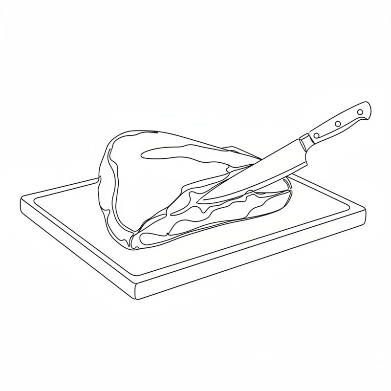 Illustration: ein Messer löst die Sehne an der Unterseite eines rohen Bratens auf einem Schneidebrett ab